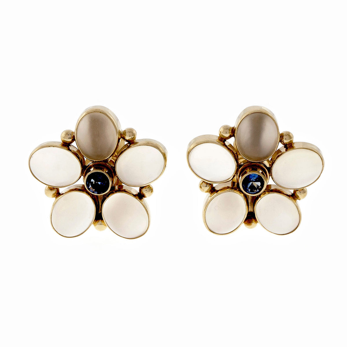 Vintage 1960 Cats Eye Moonstone Sapphire Earrings 14k Gold