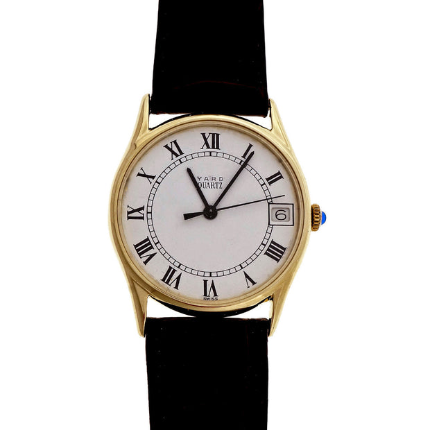 Vintage Yard Classic 14k Yellow Gold 14k Strap Quartz Date Watch