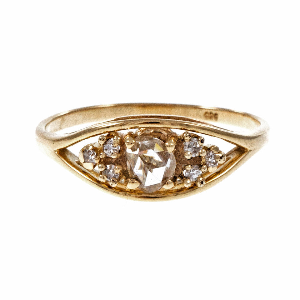 Estate Rose Cut Diamond Engagement Ring 14k Yellow Gold