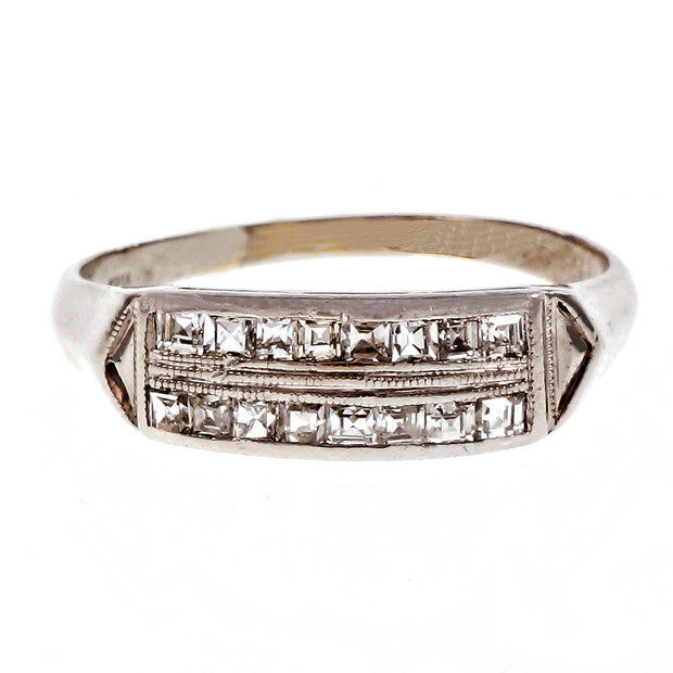 Vintage Retro Square Diamond Platinum Wedding Band Ring