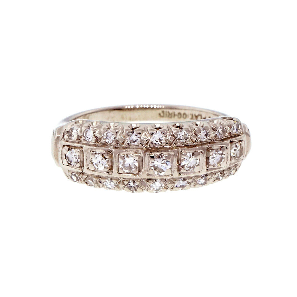 Vintage 1950 3 Row Platinum Diamond Ring