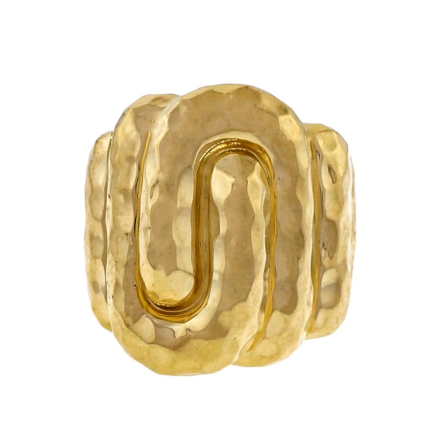 Estate Henry Dunay 18k Yellow Gold Heavy Hammered Swirl Dome Ring
