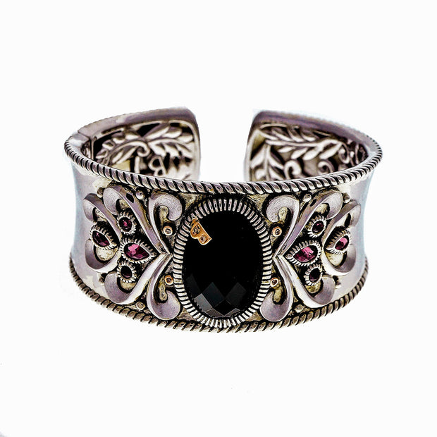 Stylish Bellari Silver 18 Pink Gold Bangle Bracelet Onyx Brown Diamond Garnet