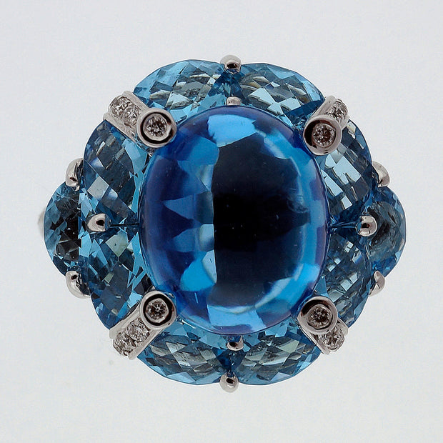 Bellari 12.87 Blue Topaz Diamond White Gold Ring