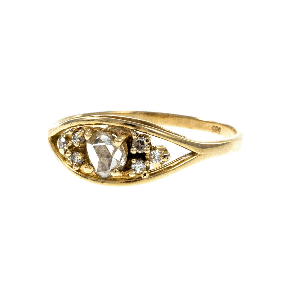 Estate Rose Cut Diamond Engagement Ring 14k Yellow Gold – image 2