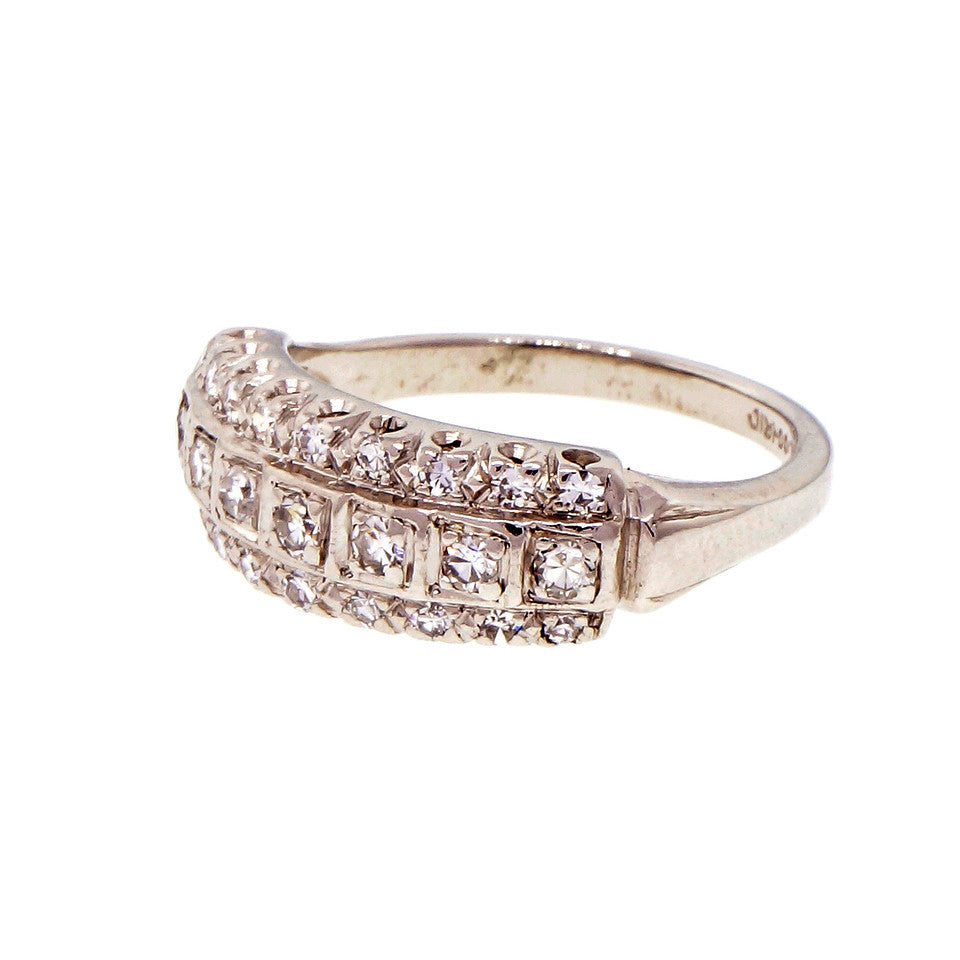 Vintage 1950 3 Row Platinum Diamond Ring – image 2