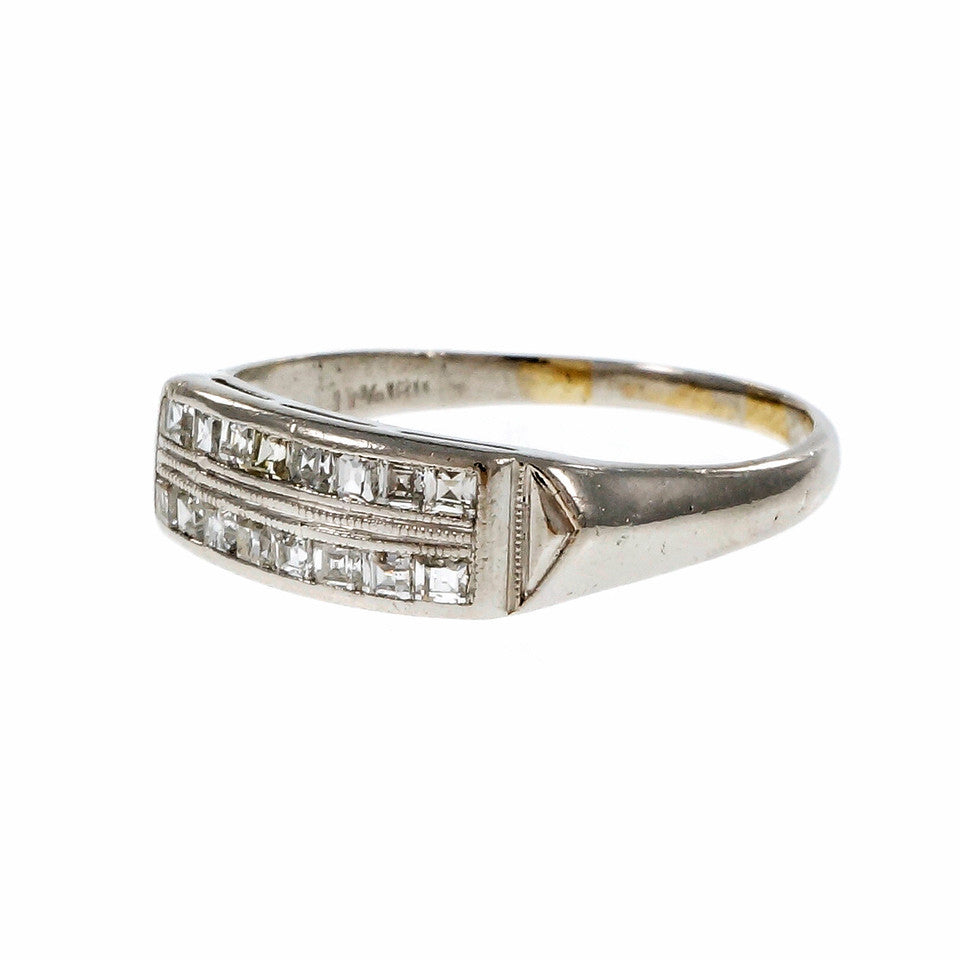 Vintage Retro Square Diamond Platinum Wedding Band Ring – image 2