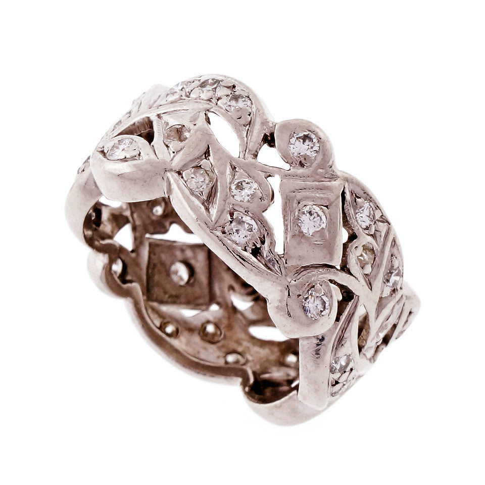 Vintage Wide Platinum Diamond 1950 Band Ring
