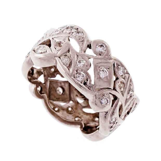 Vintage Wide Platinum Diamond 1950 Band Ring