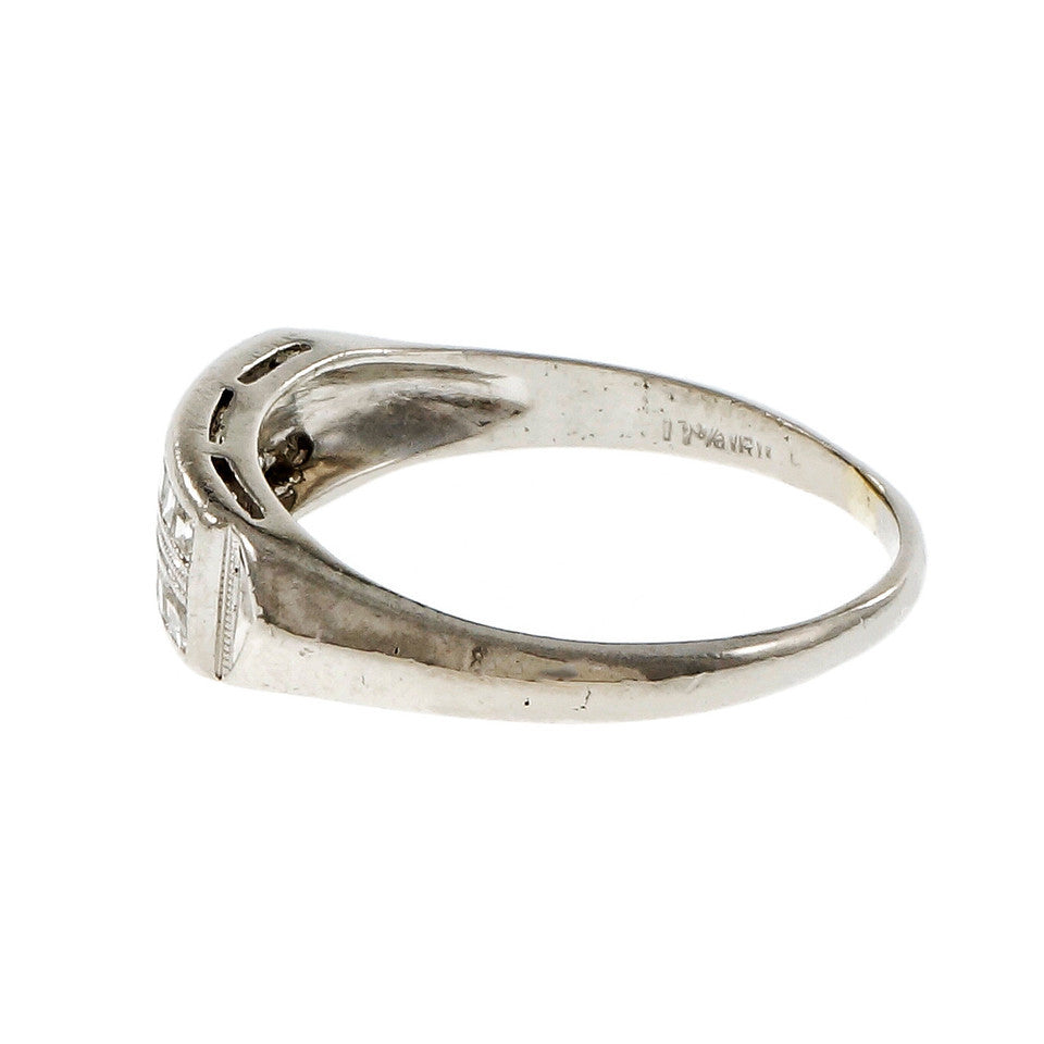 Vintage Retro Square Diamond Platinum Wedding Band Ring – image 3