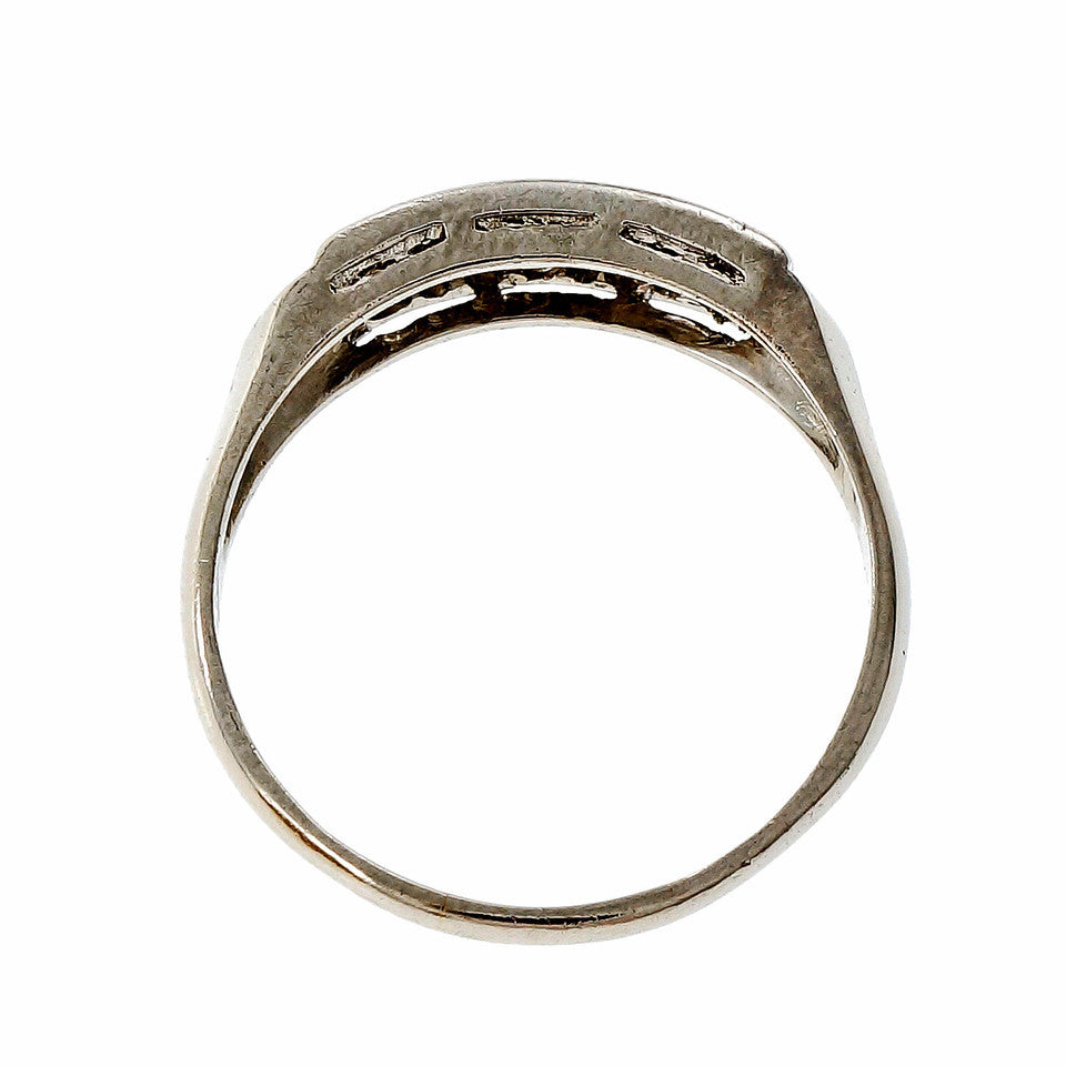 Vintage Retro Square Diamond Platinum Wedding Band Ring – image 5