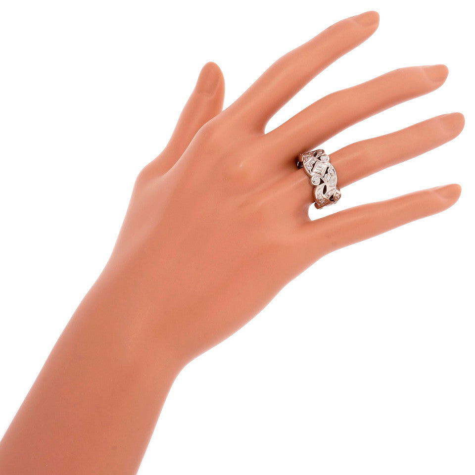 Vintage Wide Platinum Diamond 1950 Band Ring – image 4