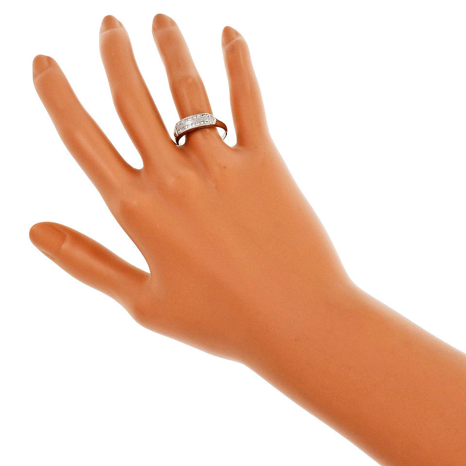 Vintage Retro Square Diamond Platinum Wedding Band Ring – image 6