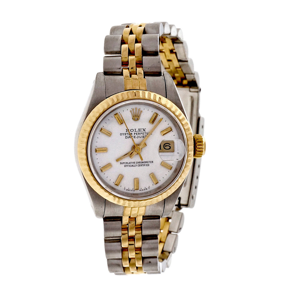 Rolex 69173 Ladies 18k Steel Datejust Wrist Watch Custom Colored White Dial