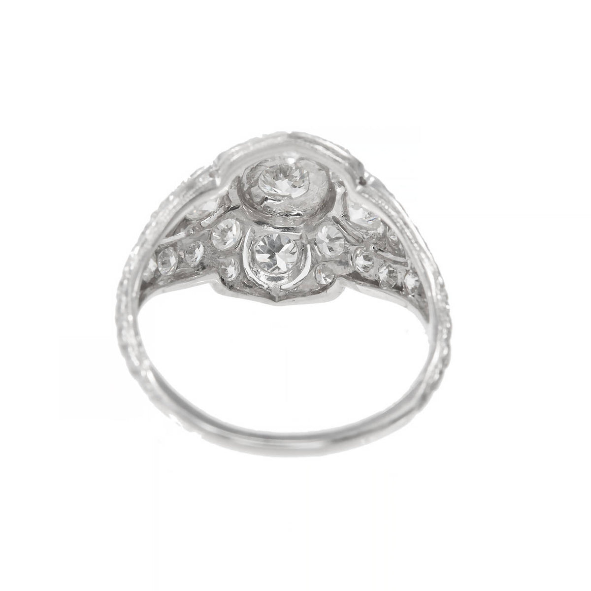 Antique Edwardian Art Deco 1910 Platinum Old European Diamond 1.31ct Dome Ring – image 5