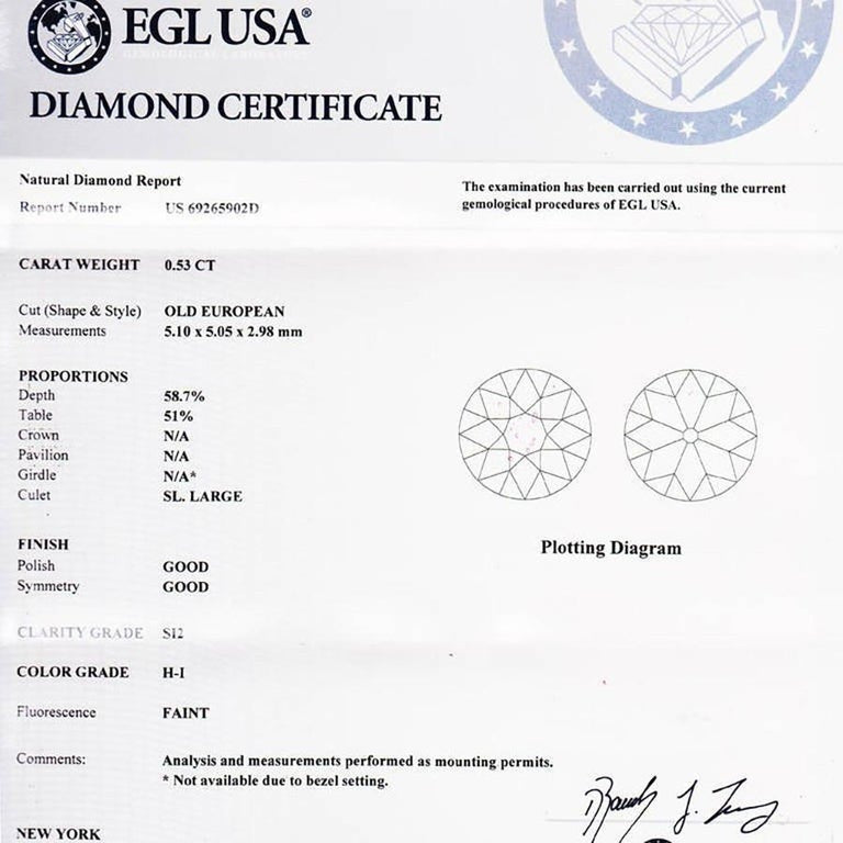 EGL Certified .53 Carat Old European Diamond Art Deco White Gold Engagement Ring – image 4