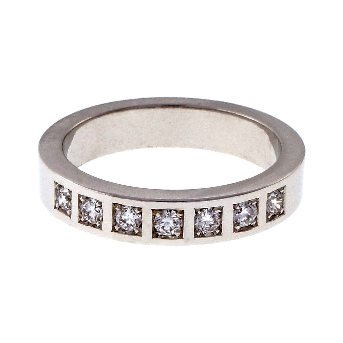 Peter Suchy Ladies Solid Flat Platinum 4mm 7 diamond Wedding Band