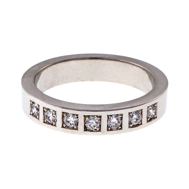Peter Suchy Ladies Solid Flat Platinum 4mm 7 diamond Wedding Band