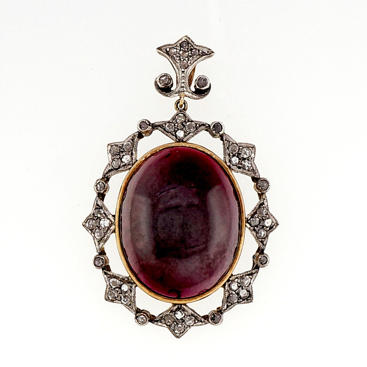Victorian Estate Raspberry 15.00ct Garnet Pendant 18k Pink Gold Diamond Silver