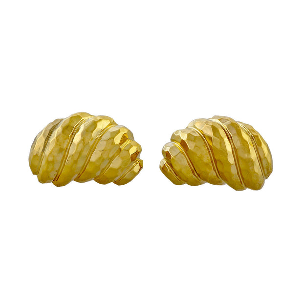Vintage Henry Dunay Hammered Shrimp Domed Clip Post 18k Yellow Gold Earrings