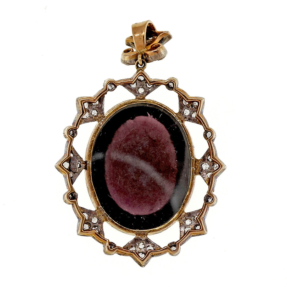 Victorian Estate Raspberry 15.00ct Garnet Pendant 18k Pink Gold Diamond Silver – image 2