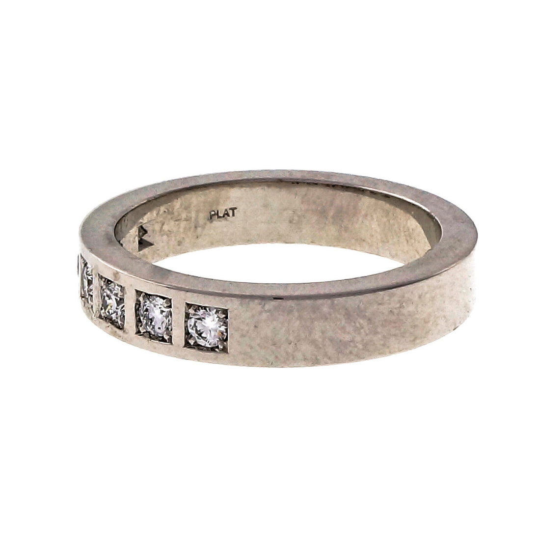 Peter Suchy Ladies Solid Flat Platinum 4mm 7 diamond Wedding Band – image 2