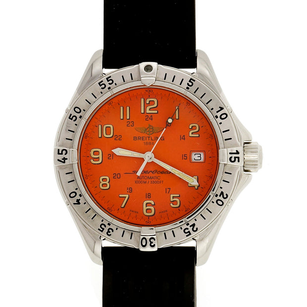 Steel Breitling Superocean Automatic Orange Dial Strap Watch
