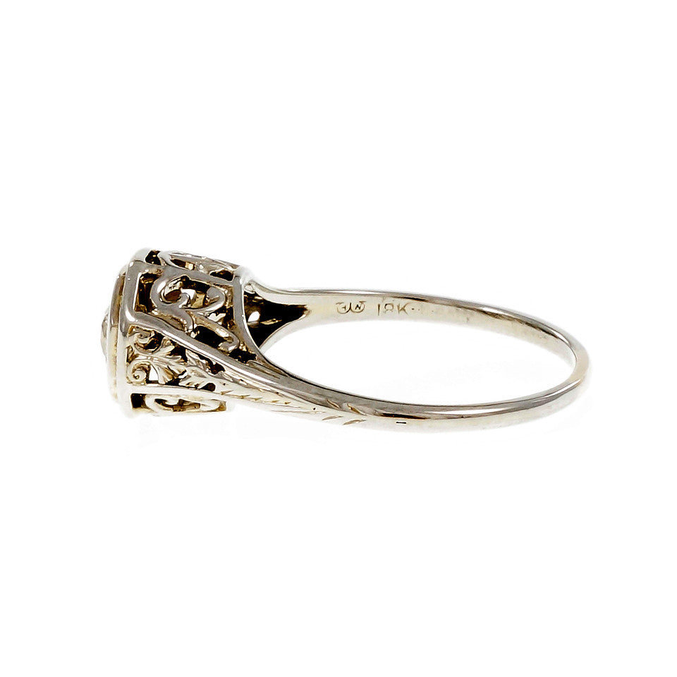Estate Art Deco 1930 Engagement Ring Filigree 18k White Gold – image 3