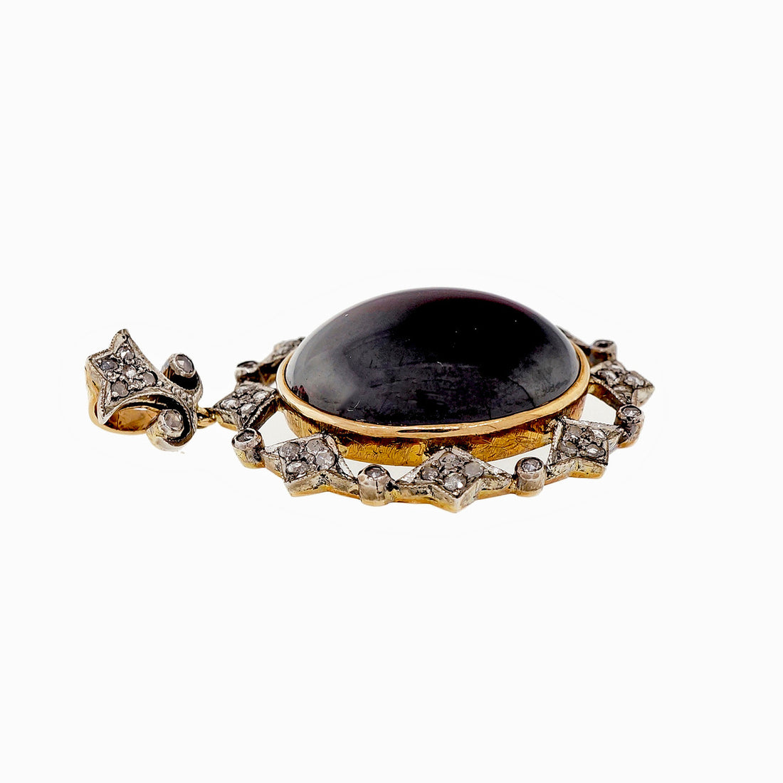 Victorian Estate Raspberry 15.00ct Garnet Pendant 18k Pink Gold Diamond Silver – image 3