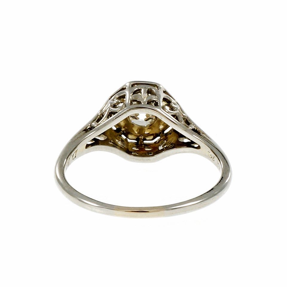 Estate Art Deco 1930 Engagement Ring Filigree 18k White Gold – image 4