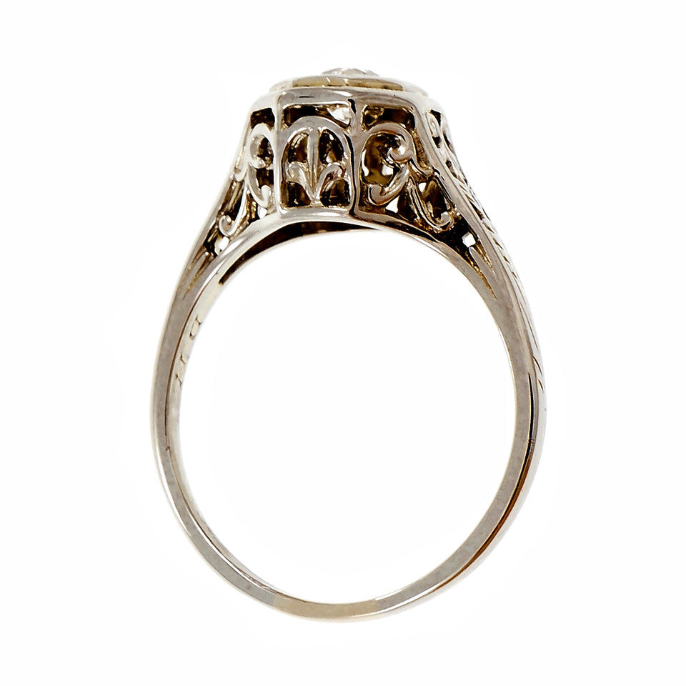 Estate Art Deco 1930 Engagement Ring Filigree 18k White Gold – image 5
