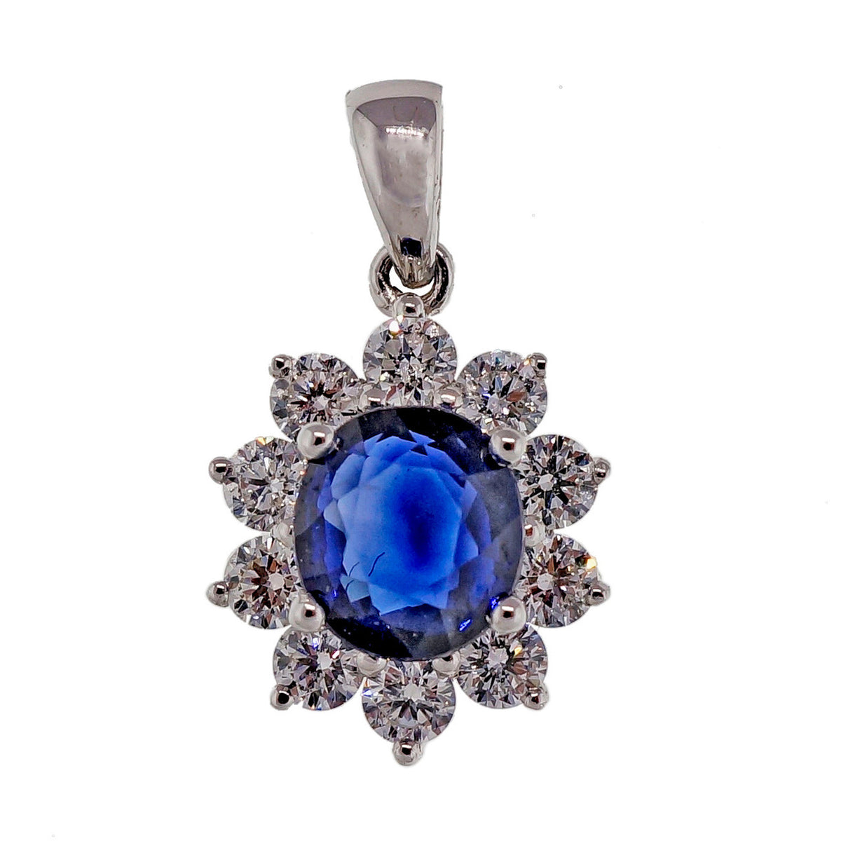 Royal Blue 1.14ct Sapphire TJ 18k White Gold Diamond Pendant – image 5