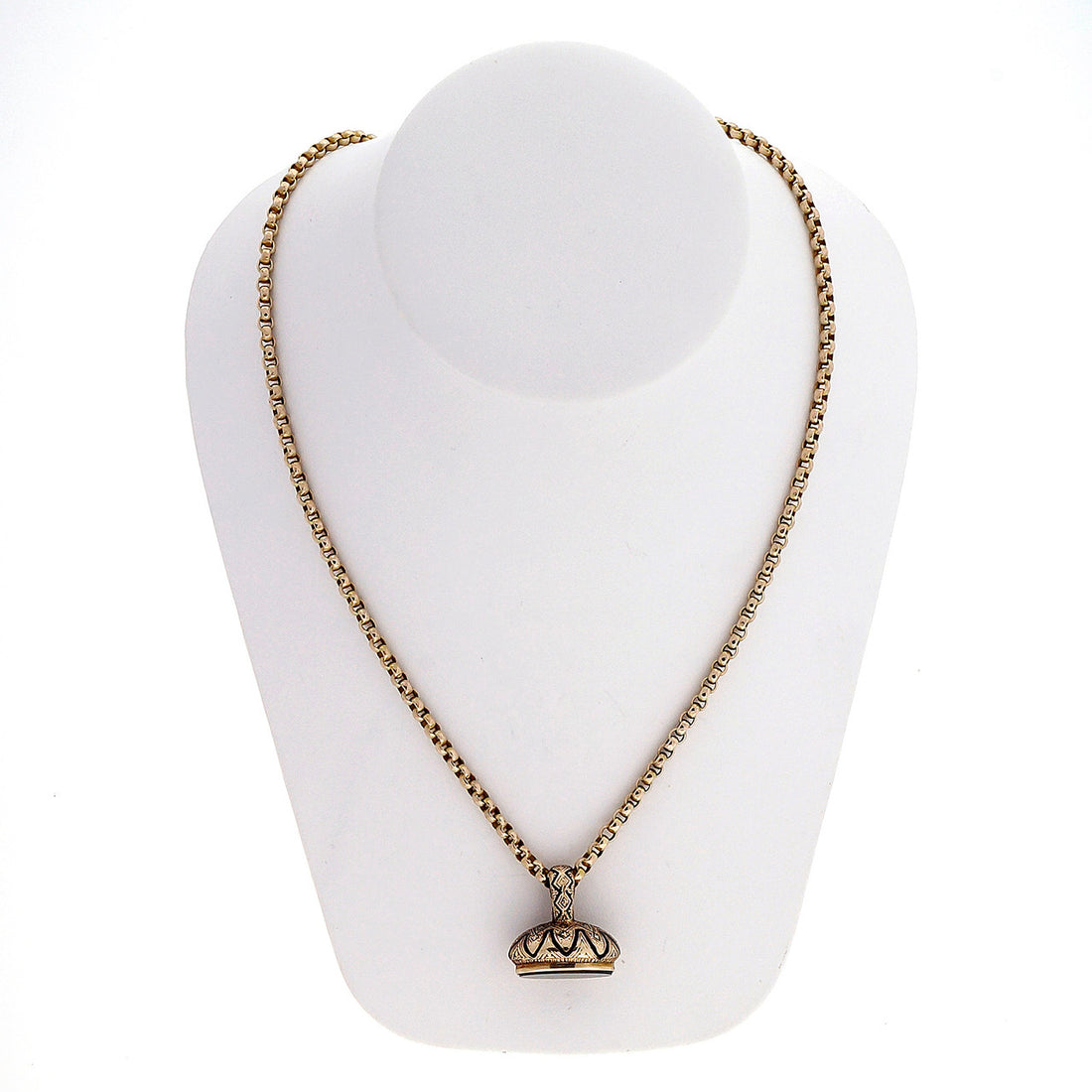 Victorian 1850 Watch Fob 14k Yellow Gold Black Enamel Pendant Necklace – image 2