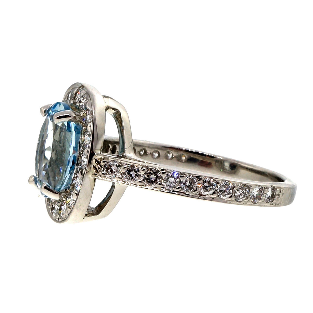 Natural 1.68ct Aqua Platinum Diamond Halo Ring – image 2