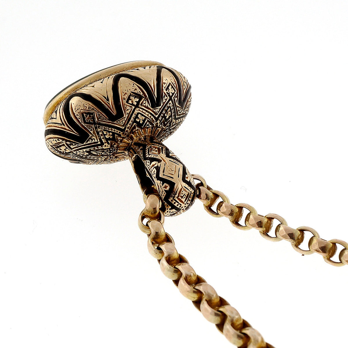 Victorian 1850 Watch Fob 14k Yellow Gold Black Enamel Pendant Necklace – image 3