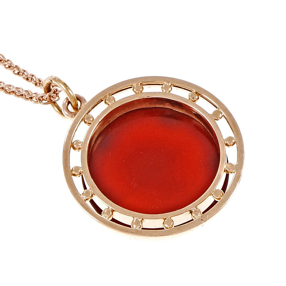 Victorian Carved Carnelian Hardstone Pendant Pink Gold Rose Cut Diamonds – image 3