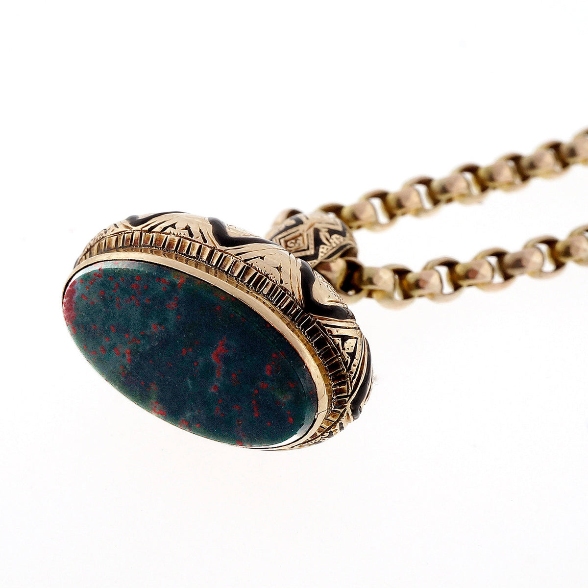 Victorian 1850 Watch Fob 14k Yellow Gold Black Enamel Pendant Necklace
