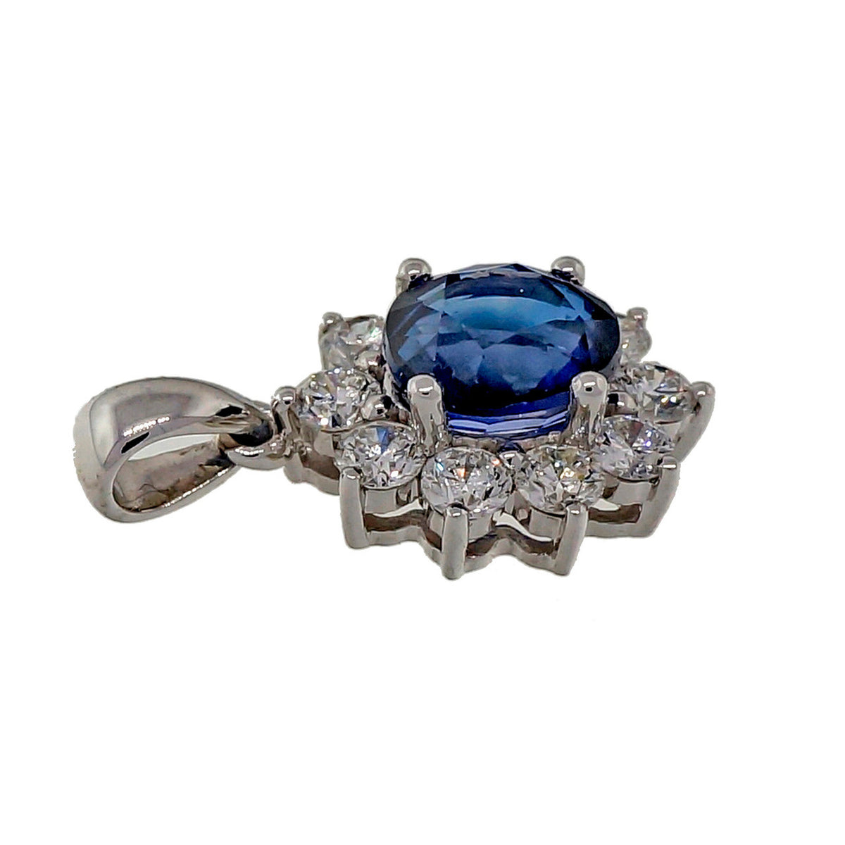 Royal Blue 1.14ct Sapphire TJ 18k White Gold Diamond Pendant – image 7