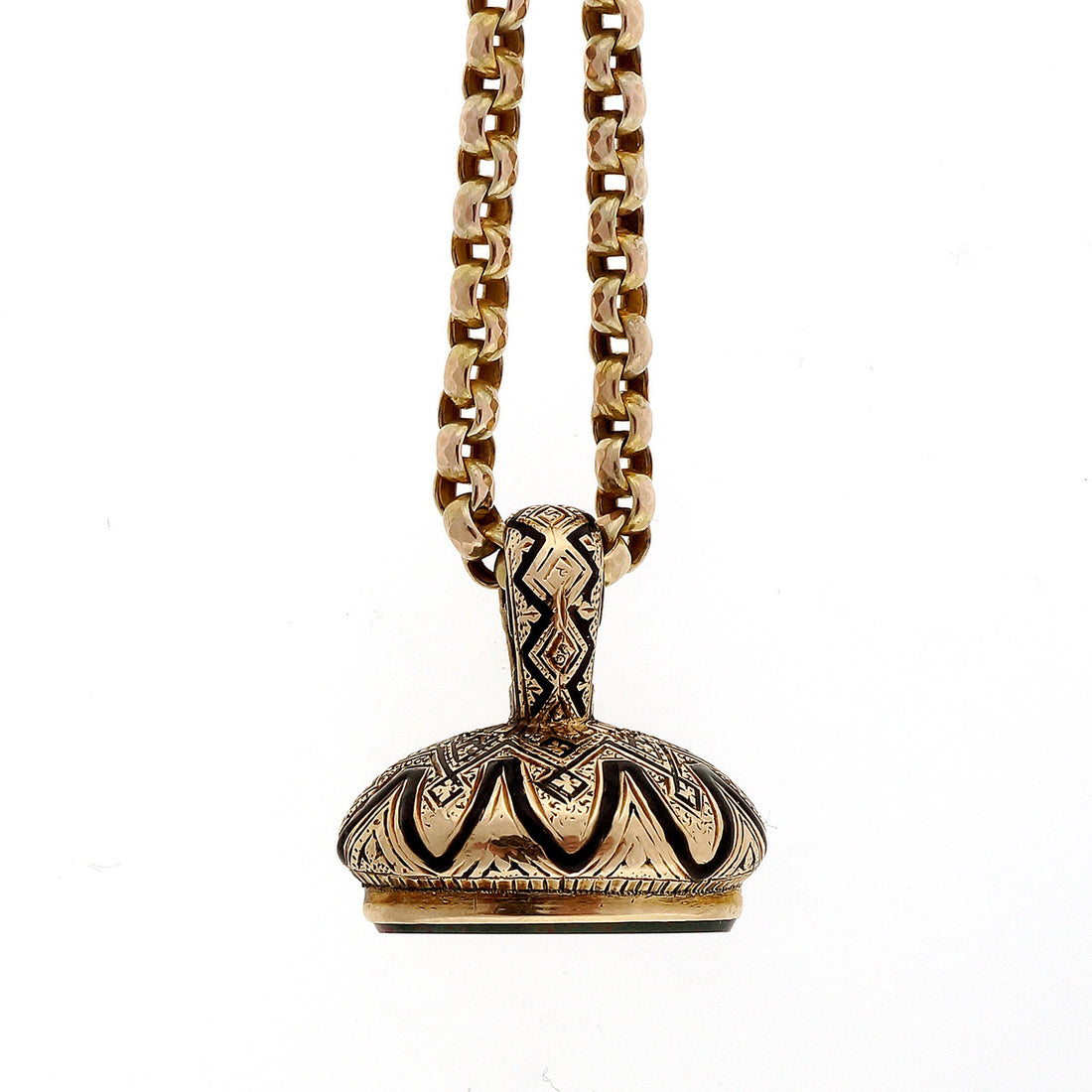 Victorian 1850 Watch Fob 14k Yellow Gold Black Enamel Pendant Necklace – image 4