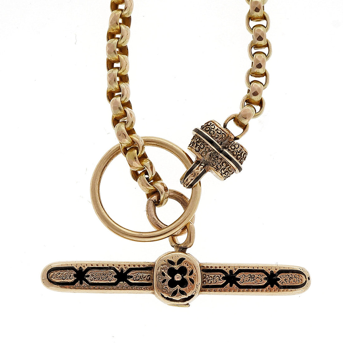 Victorian 1850 Watch Fob 14k Yellow Gold Black Enamel Pendant Necklace – image 6