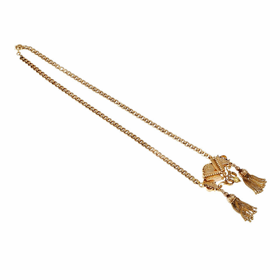 Victorian Vintage Double Tassel Pendant Pin 14k Pink Green Gold – image 2
