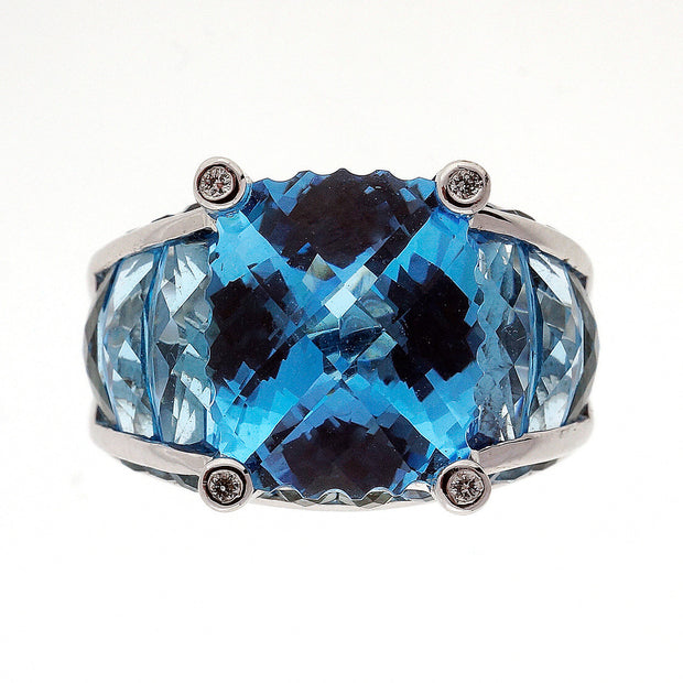 Bellari 13.58 Carat Blue Topaz Diamond White Gold Ring