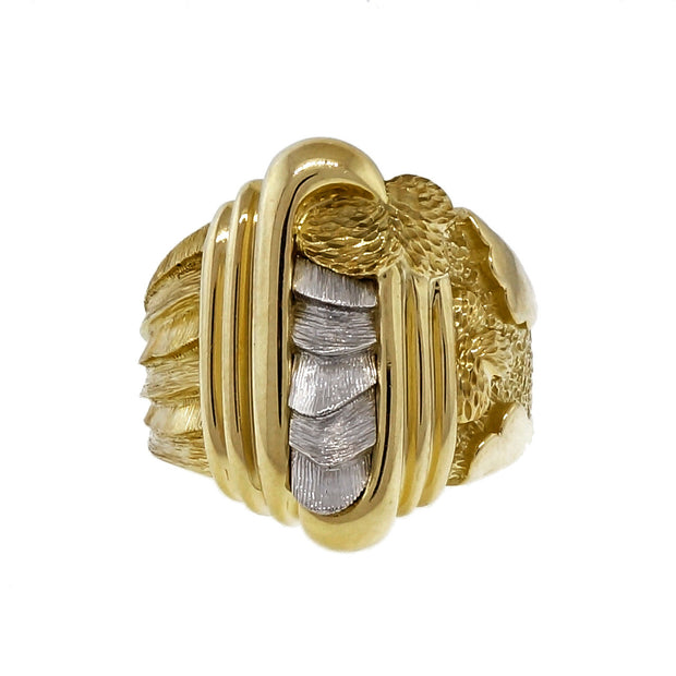Estate 1990 Henry Dunay Textured 18k Yellow Gold Platinum Ring