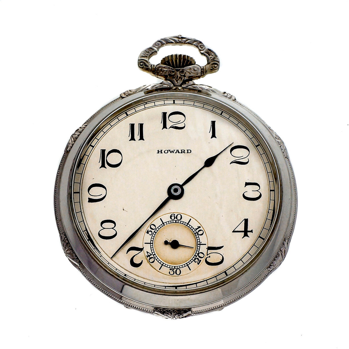E. Howard Art Deco 14k White Gold Pocket Watch Open Face