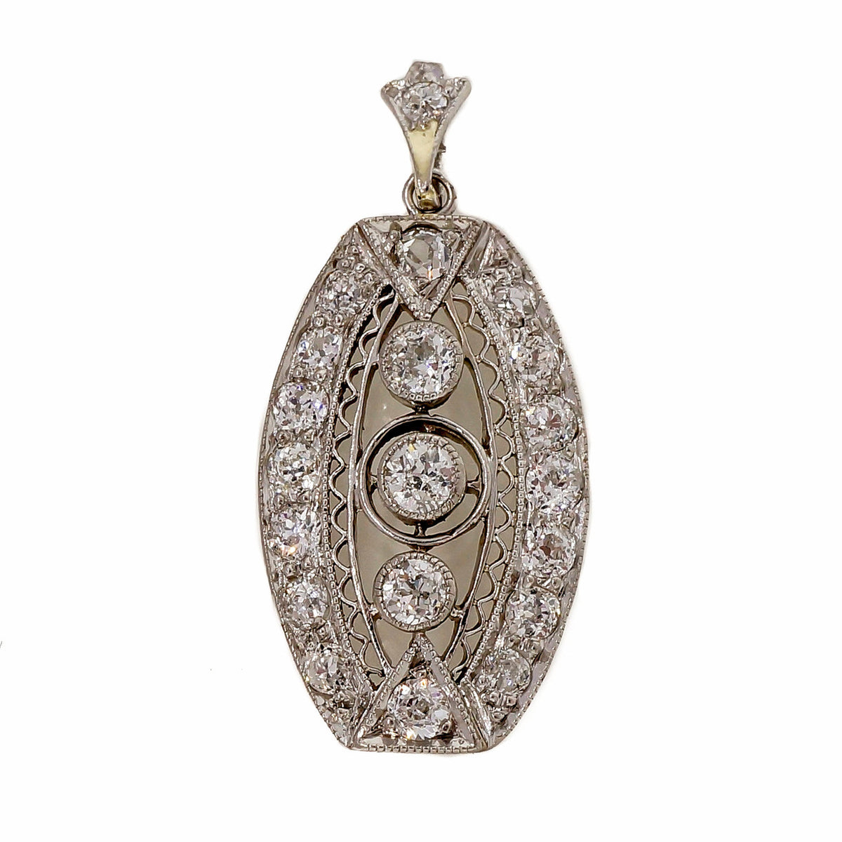 Antique Edwardian Art Deco Platinum Diamond .30ct 1900 Filigree Pendant – image 4
