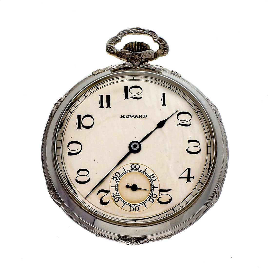 E. Howard Art Deco 14k White Gold Pocket Watch Open Face – image 5
