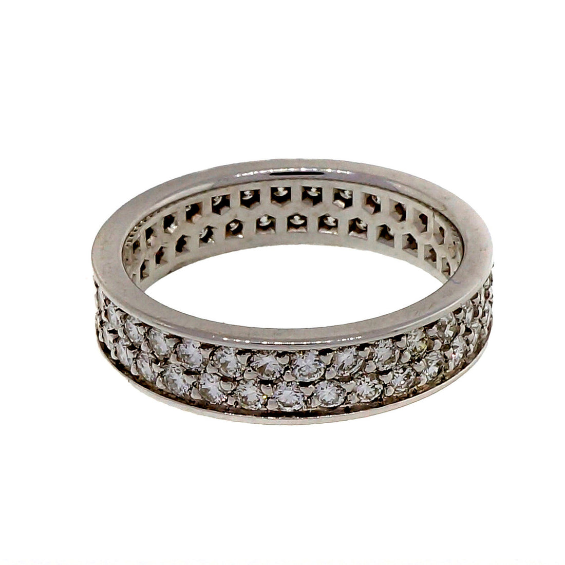 PSD 18k White Gold Flat 2 Row Common Bead Set 1.00ct Diamond Band Ring – image 4