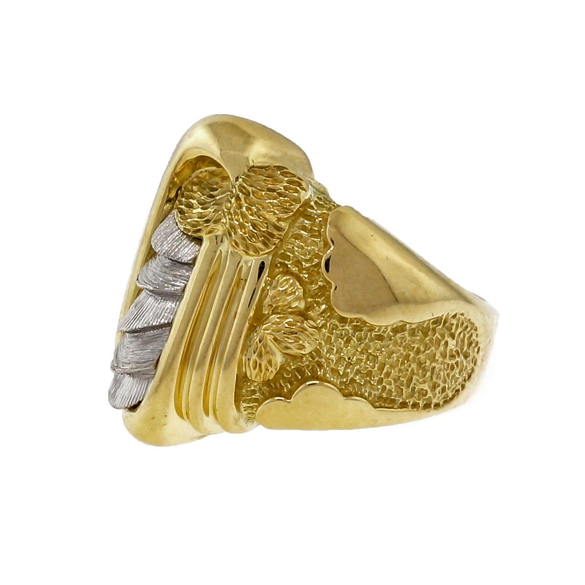 Estate 1990 Henry Dunay Textured 18k Yellow Gold Platinum Ring – image 2