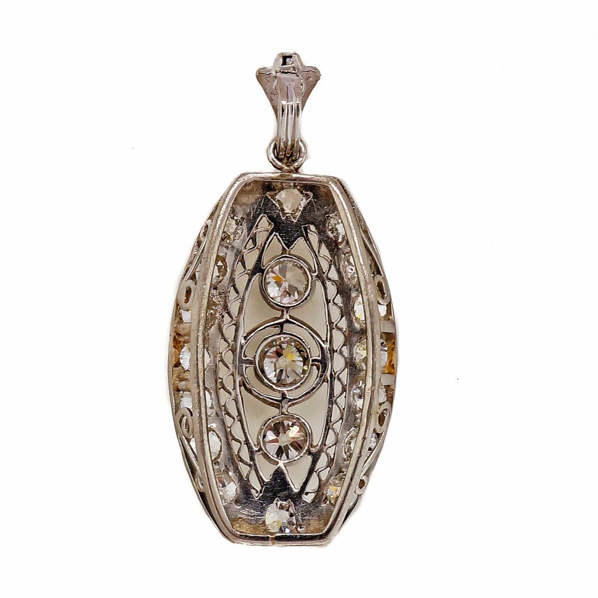 Antique Edwardian Art Deco Platinum Diamond .30ct 1900 Filigree Pendant – image 5