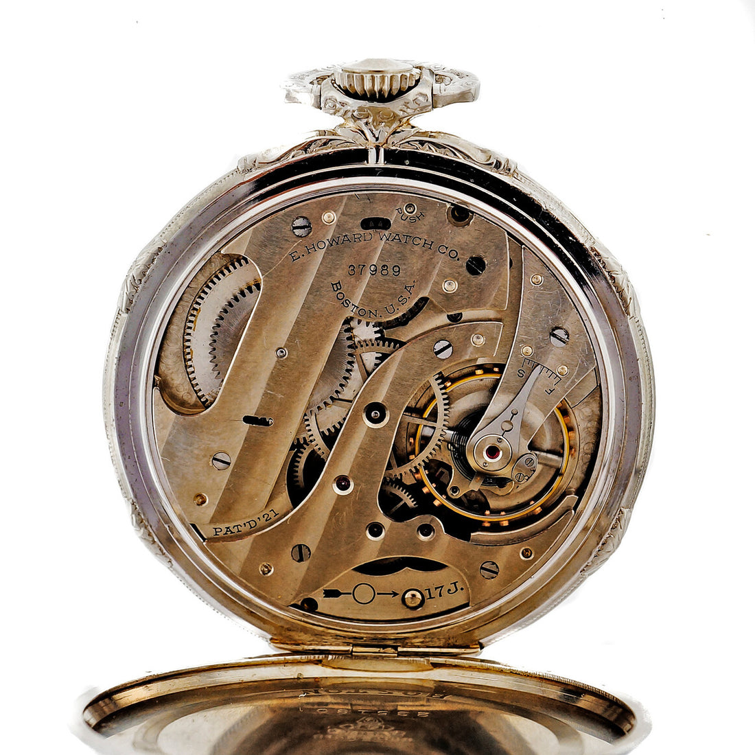 E. Howard Art Deco 14k White Gold Pocket Watch Open Face – image 3